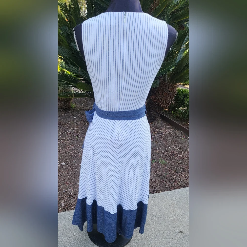 White & Blue  Asymmetrical Wrap DKNY Sundress - Picture 3 of 6